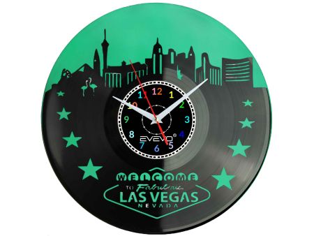 ZEGAR ŚCIENNY LAS VEGAS MIASTO GRZECHU USA FLUORESCENCYJNE TŁO PŁYTA WINYLOWA PREZENT UPOMINEK URODZINY SOUVENIR EVEVO F0058