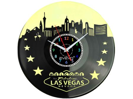 ZEGAR ŚCIENNY LAS VEGAS MIASTO GRZECHU USA FLUORESCENCYJNE TŁO PŁYTA WINYLOWA PREZENT UPOMINEK URODZINY SOUVENIR EVEVO W0058