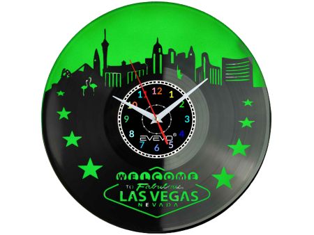 ZEGAR ŚCIENNY LAS VEGAS MIASTO GRZECHU USA FLUORESCENCYJNE TŁO PŁYTA WINYLOWA PREZENT UPOMINEK URODZINY SOUVENIR EVEVO W0058