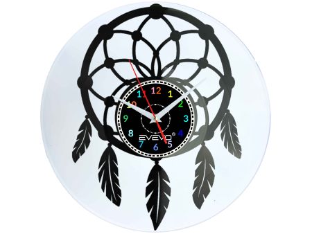 ZEGAR ŚCIENNY ŁAPACZ AMULET ŁOWCA SNÓW FLUORESCENCYJNE TŁO PŁYTA WINYLOWA PREZENT UPOMINEK URODZINY SOUVENIR GIFT EVEVO F0059