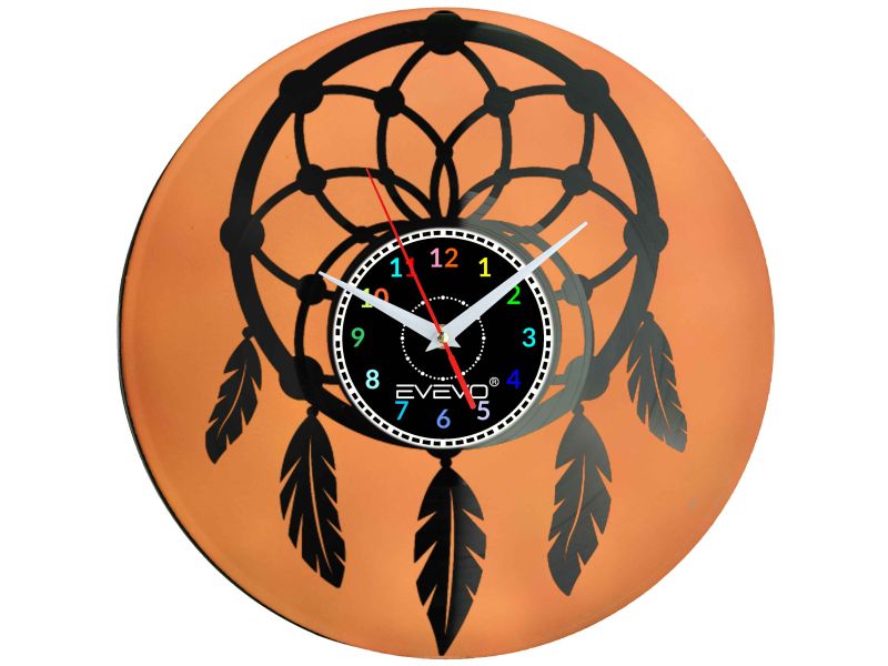 ZEGAR ŚCIENNY ŁAPACZ AMULET ŁOWCA SNÓW FLUORESCENCYJNE TŁO PŁYTA WINYLOWA PREZENT UPOMINEK URODZINY SOUVENIR GIFT EVEVO F0059