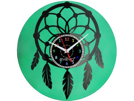 ZEGAR ŚCIENNY ŁAPACZ AMULET ŁOWCA SNÓW FLUORESCENCYJNE TŁO PŁYTA WINYLOWA PREZENT UPOMINEK URODZINY SOUVENIR GIFT EVEVO F0059