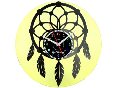 ZEGAR ŚCIENNY ŁAPACZ AMULET ŁOWCA SNÓW FLUORESCENCYJNE TŁO PŁYTA WINYLOWA PREZENT UPOMINEK URODZINY SOUVENIR GIFT EVEVO W0059