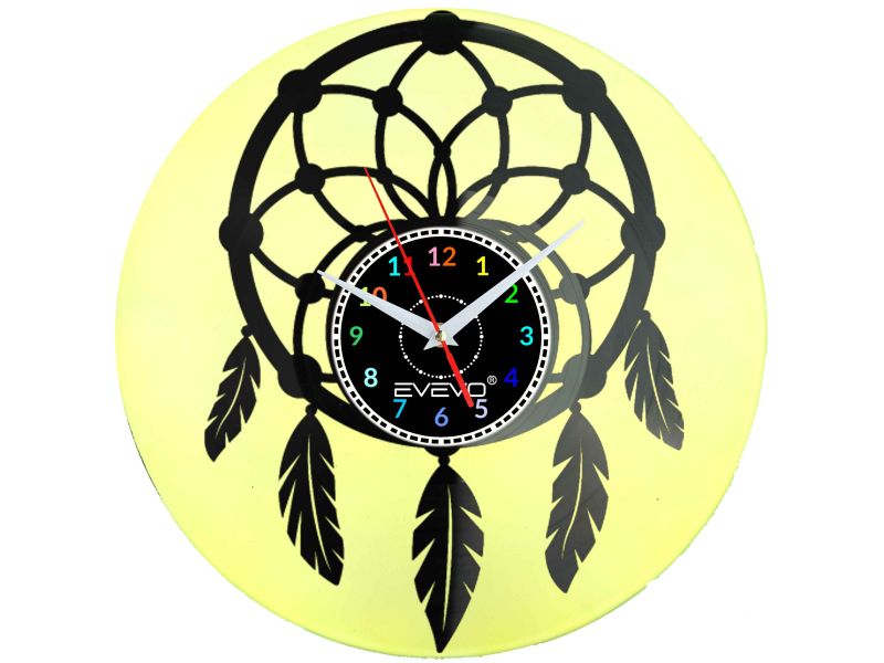 ZEGAR ŚCIENNY ŁAPACZ AMULET ŁOWCA SNÓW FLUORESCENCYJNE TŁO PŁYTA WINYLOWA PREZENT UPOMINEK URODZINY SOUVENIR GIFT EVEVO W0059