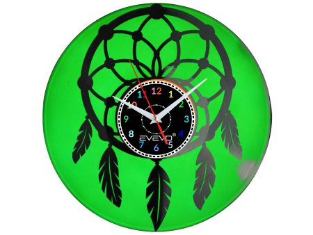 ZEGAR ŚCIENNY ŁAPACZ AMULET ŁOWCA SNÓW FLUORESCENCYJNE TŁO PŁYTA WINYLOWA PREZENT UPOMINEK URODZINY SOUVENIR GIFT EVEVO W0059