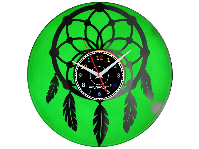 ZEGAR ŚCIENNY ŁAPACZ AMULET ŁOWCA SNÓW FLUORESCENCYJNE TŁO PŁYTA WINYLOWA PREZENT UPOMINEK URODZINY SOUVENIR GIFT EVEVO W0059