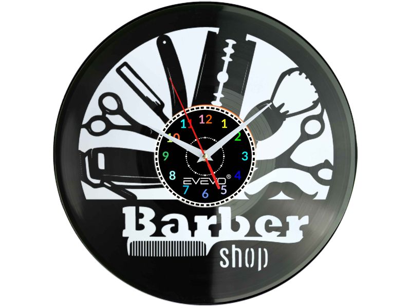 BARBER SHOP GOLIBRODA ZAKLAD SALON BARBERSK ZEGAR ŚCIENNY FLUORESCENCYJNE TŁO PŁYTA WINYLOWA PREZENT UPOMINEK EVEVO W0060 AMAZON