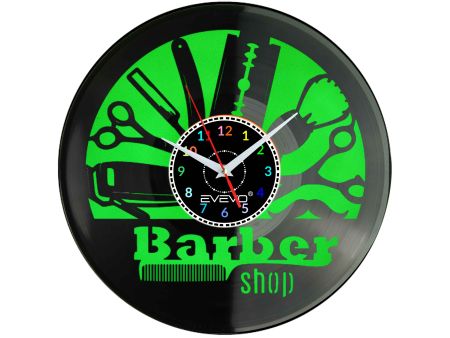 BARBER SHOP GOLIBRODA ZAKLAD SALON BARBERSK ZEGAR ŚCIENNY FLUORESCENCYJNE TŁO PŁYTA WINYLOWA PREZENT UPOMINEK EVEVO W0060