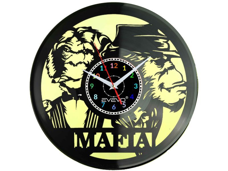 MAFIA MAŁPY GANG SQUAD ZEGAR ŚCIENNY FLUORESCENCYJNE TŁO PŁYTA WINYLOWA PREZENT UPOMINEK GIFT SOUVENIR EVEVO W0061
