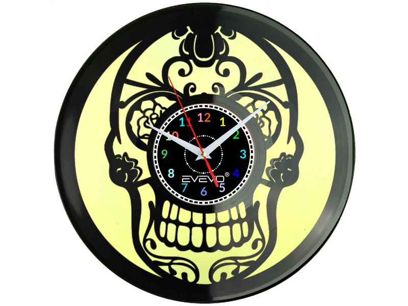 CZASZKA ŻYWE TRUPY SKELETON ZEGAR ŚCIENNY FLUORESCENCYJNE TŁO PŁYTA WINYLOWA PREZENT UPOMINEK GIFT SOUVENIR EVEVO W0062