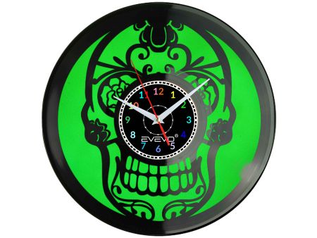 CZASZKA ŻYWE TRUPY SKELETON ZEGAR ŚCIENNY FLUORESCENCYJNE TŁO PŁYTA WINYLOWA PREZENT UPOMINEK GIFT SOUVENIR EVEVO W0062
