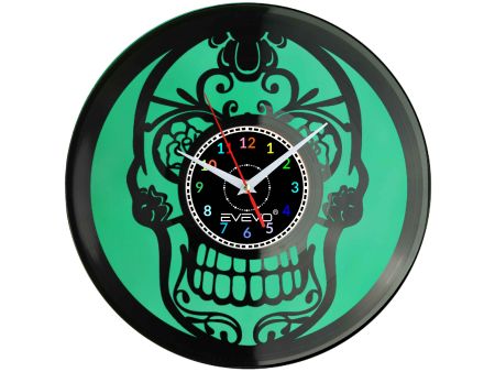 CZASZKA ŻYWE TRUPY SKELETON ZEGAR ŚCIENNY FLUORESCENCYJNE TŁO PŁYTA WINYLOWA PREZENT UPOMINEK GIFT SOUVENIR EVEVO W0062 ALLEGRO