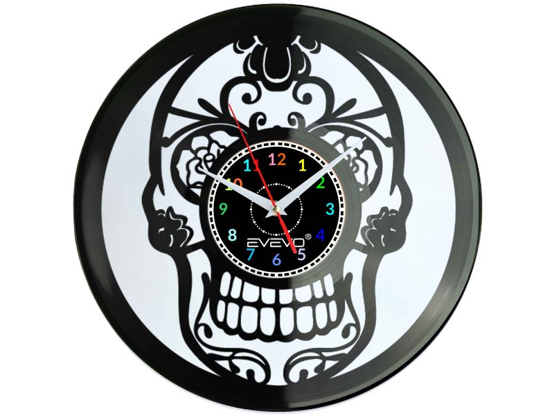 CZASZKA ŻYWE TRUPY SKELETON ZEGAR ŚCIENNY FLUORESCENCYJNE TŁO PŁYTA WINYLOWA PREZENT UPOMINEK GIFT SOUVENIR EVEVO W0062 GOOGLE