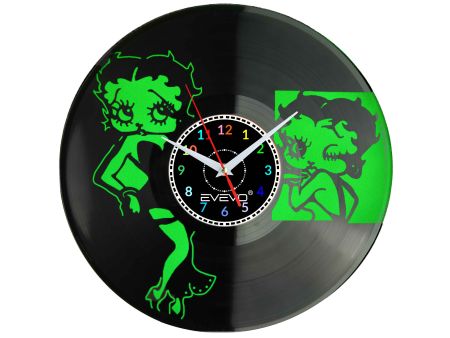ZEGAR ŚCIENNY BETTY BOOP PIN-UP GIRL FLUORESCENCYJNE TŁO PŁYTA WINYLOWA PREZENT UPOMINEK GIFT SOUVENIR EVEVO W0064
