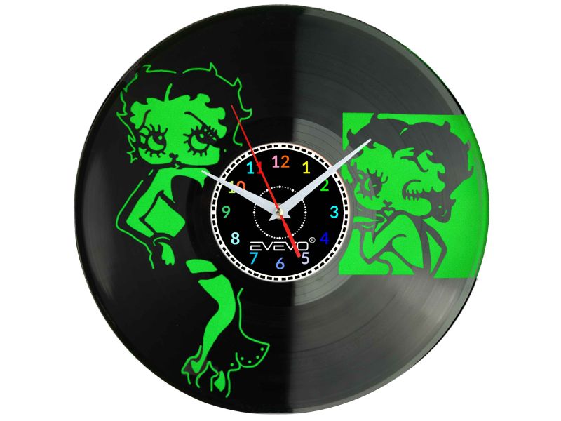 ZEGAR ŚCIENNY BETTY BOOP PIN-UP GIRL FLUORESCENCYJNE TŁO PŁYTA WINYLOWA PREZENT UPOMINEK GIFT SOUVENIR EVEVO W0064