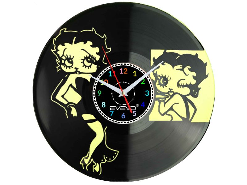 ZEGAR ŚCIENNY BETTY BOOP PIN-UP GIRL FLUORESCENCYJNE TŁO PŁYTA WINYLOWA PREZENT UPOMINEK GIFT SOUVENIR EVEVO W0064