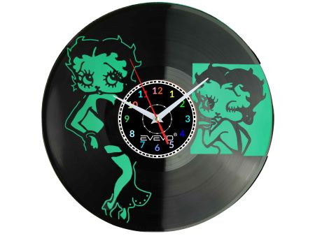 ZEGAR ŚCIENNY BETTY BOOP PIN-UP GIRL FLUORESCENCYJNE TŁO PŁYTA WINYLOWA PREZENT UPOMINEK GIFT SOUVENIR EVEVO W0064 EMPIK