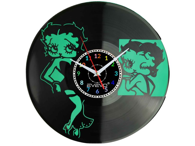 ZEGAR ŚCIENNY BETTY BOOP PIN-UP GIRL FLUORESCENCYJNE TŁO PŁYTA WINYLOWA PREZENT UPOMINEK GIFT SOUVENIR EVEVO W0064 EMPIK