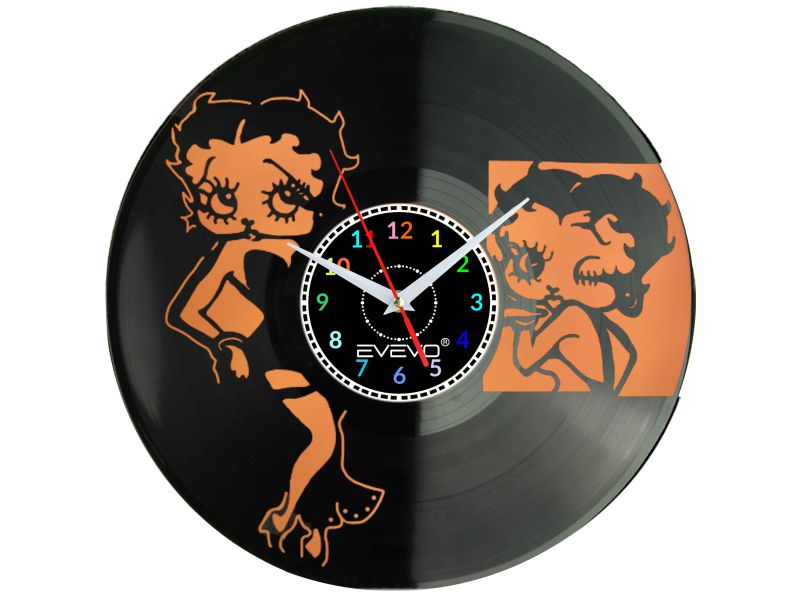 ZEGAR ŚCIENNY BETTY BOOP PIN-UP GIRL FLUORESCENCYJNE TŁO PŁYTA WINYLOWA PREZENT UPOMINEK GIFT SOUVENIR EVEVO W0064 GOOGLE