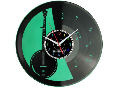 ZEGAR ŚCIENNY BANJO MANDOLINA AMERYKAŃSKA AKUSTYCZNA FLUORESCENCYJNE TŁO PŁYTA WINYLOWA PREZENT UPOMINEK EVEVO W0065 ALLEGRO