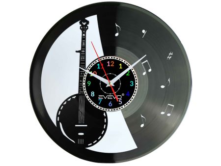 ZEGAR ŚCIENNY BANJO MANDOLINA AMERYKAŃSKA AKUSTYCZNA FLUORESCENCYJNE TŁO PŁYTA WINYLOWA PREZENT UPOMINEK EVEVO W0065 GOOGLE