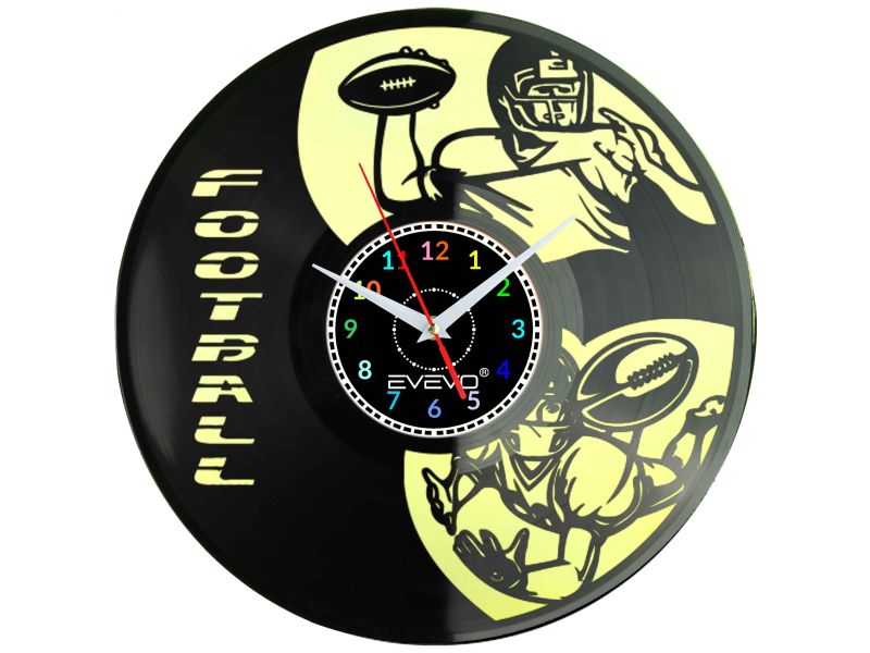 ZEGAR ŚCIENNY FOOTBALL AMERYKAŃSKI FLUORESCENCYJNE TŁO PŁYTA WINYLOWA PREZENT UPOMINEK GIFT SOUVENIR EVEVO W0067