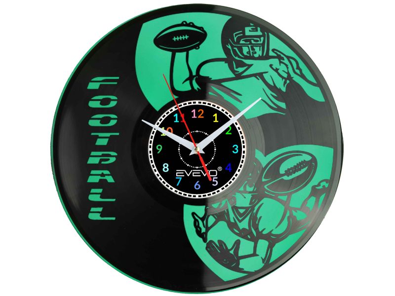ZEGAR ŚCIENNY FOOTBALL AMERYKAŃSKI FLUORESCENCYJNE TŁO PŁYTA WINYLOWA PREZENT UPOMINEK GIFT SOUVENIR EVEVO W0067 ALLEGRO