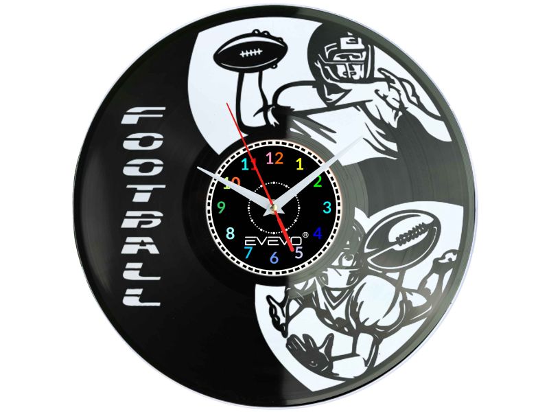 ZEGAR ŚCIENNY FOOTBALL AMERYKAŃSKI FLUORESCENCYJNE TŁO PŁYTA WINYLOWA PREZENT UPOMINEK GIFT SOUVENIR EVEVO W0067 GOOGLE