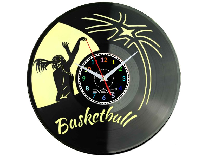 ZEGAR ŚCIENNY KOSZYKÓWKA KOBIET FLUORESCENCYJNE TŁO PŁYTA WINYLOWA PREZENT UPOMINEK GIFT SOUVENIR EVEVO W0068