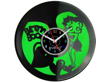 BETTY BOOP PIN-UP GIRLZEGAR ŚCIENNY FLUORESCENCYJNE TŁO PŁYTA WINYLOWA PREZENT UPOMINEK GIFT SOUVENIR EVEVO W0072