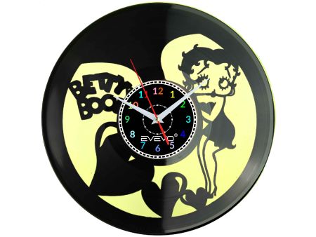 BETTY BOOP PIN-UP GIRLZEGAR ŚCIENNY FLUORESCENCYJNE TŁO PŁYTA WINYLOWA PREZENT UPOMINEK GIFT SOUVENIR EVEVO W0072