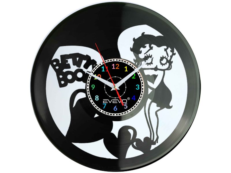 BETTY BOOP PIN-UP GIRL ZEGAR ŚCIENNY FLUORESCENCYJNE TŁO PŁYTA WINYLOWA PREZENT UPOMINEK GIFT SOUVENIR EVEVO F0072