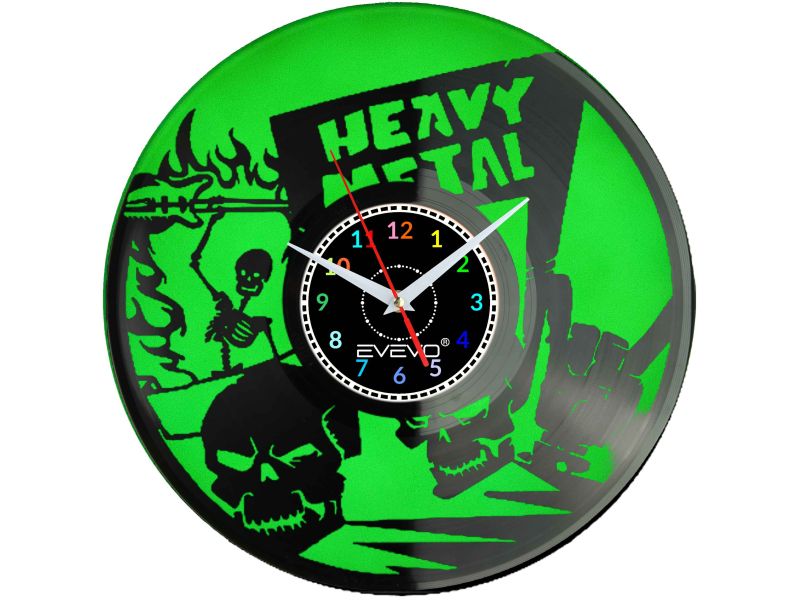 HEAVY METAL HARD ROCK ZEGAR ŚCIENNY FLUORESCENCYJNE TŁO PŁYTA WINYLOWA PREZENT UPOMINEK GIFT SOUVENIR EVEVO W0073