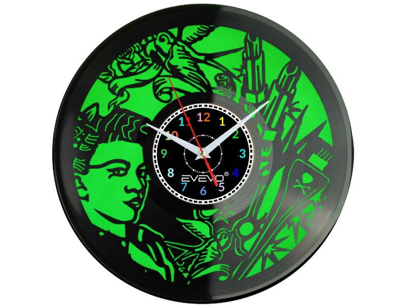 SALON FRYZJERSKI STUDIO URODY PIĘKNOŚC ZEGAR ŚCIENNY FLUORESCENCYJNE TŁO PŁYTA WINYLOWA PREZENT UPOMINEK EVEVO W0074