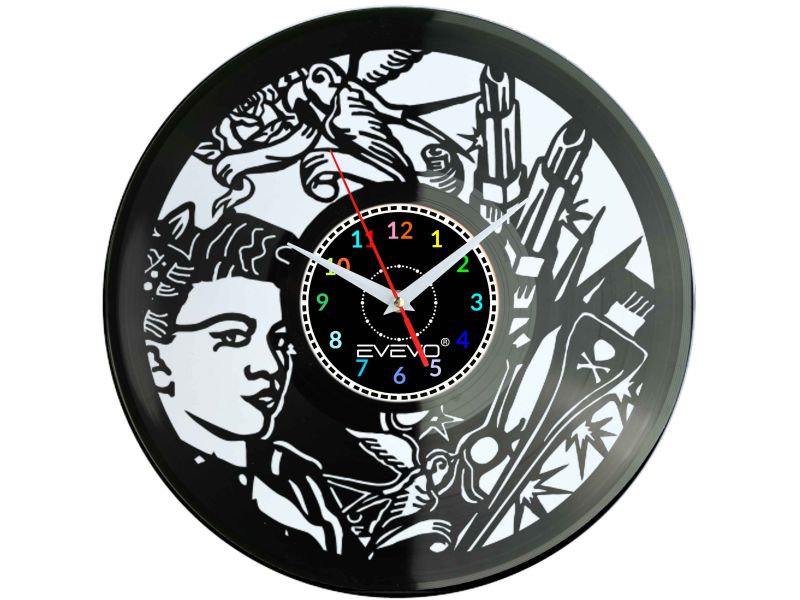 SALON FRYZJERSKI STUDIO URODY PIĘKNOŚC ZEGAR ŚCIENNY FLUORESCENCYJNE TŁO PŁYTA WINYLOWA PREZENT UPOMINEK EVEVO W0074 GOOGLE