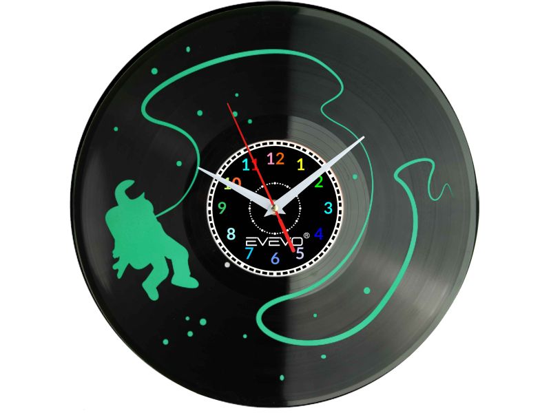 ZEGAR ŚCIENNY ZEGAR KOSMONAUTY SPACEMAN ASTRONAUTA FLUORESCENCYJNE TŁO PŁYTA WINYLOWA PREZENT UPOMINEK GIFT SOUVENIR EVEVO F0078