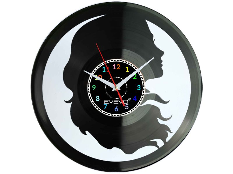 ZEGAR ŚCIENNY SALON FRYZJERSKI STUDIO URODY PIĘKNOŚCI STYLISTKA FLUORESCENCYJNE TŁO PŁYTA WINYLOWA PREZENT UPOMINEKA EVEVO F0079