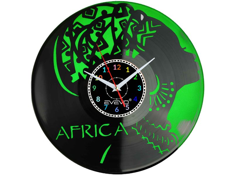 ZEGAR ŚCIENNY AFRICA SAWANA KENIA RPA FLUORESCENCYJNE TŁO PŁYTA WINYLOWA PREZENT UPOMINEKA GIFT SOUVENIR EVEVO W0080
