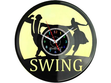 ZEGAR ŚCIENNY TANIEC SWING LINDY HOP JITTERBUG FLUORESCENCYJNE TŁO PŁYTA WINYLOWA PREZENT UPOMINEKA GIFT SOUVENIR EVEVO W0081
