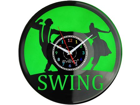 ZEGAR ŚCIENNY TANIEC SWING LINDY HOP JITTERBUG FLUORESCENCYJNE TŁO PŁYTA WINYLOWA PREZENT UPOMINEKA GIFT SOUVENIR EVEVO W0081