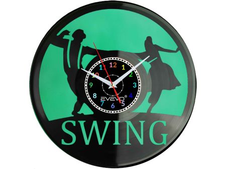 ZEGAR ŚCIENNY TANIEC SWING LINDY HOP JITTERBUG FLUORESCENCYJNE TŁO PŁYTA WINYLOWA PREZENT UPOMINEKA GIFT SOUVENIR EVEVO F0081