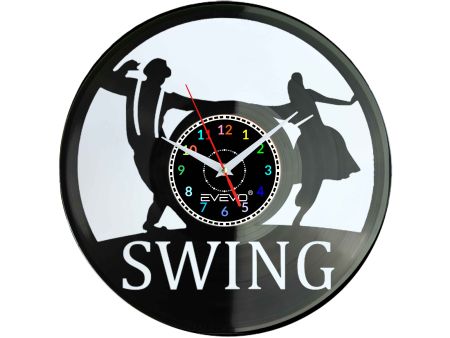 ZEGAR ŚCIENNY TANIEC SWING LINDY HOP JITTERBUG FLUORESCENCYJNE TŁO PŁYTA WINYLOWA PREZENT UPOMINEKA GIFT SOUVENIR EVEVO F0081