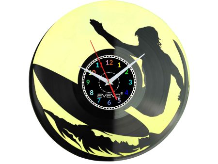 SURFING JAZDA NA FALI SURFOWANIE ZEGAR ŚCIENNY FLUORESCENCYJNE TŁO PŁYTA WINYLOWA PREZENT UPOMINEKA GIFT SOUVENIR EVEVO W0083