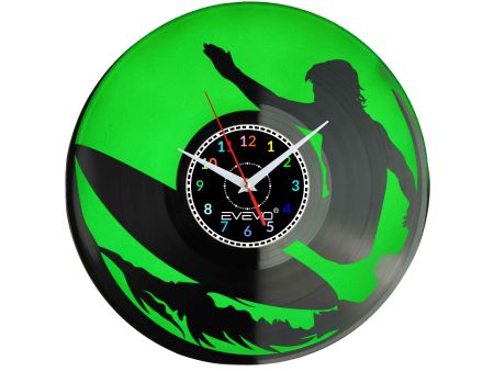 SURFING JAZDA NA FALI SURFOWANIE ZEGAR ŚCIENNY FLUORESCENCYJNE TŁO PŁYTA WINYLOWA PREZENT UPOMINEKA GIFT SOUVENIR EVEVO W0083