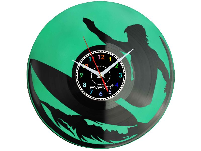 SURFING JAZDA NA FALI SURFOWANIE ZEGAR ŚCIENNY FLUORESCENCYJNE TŁO PŁYTA WINYLOWA PREZENT UPOMINEKA GIFT SOUVENIR EVEVO F0083