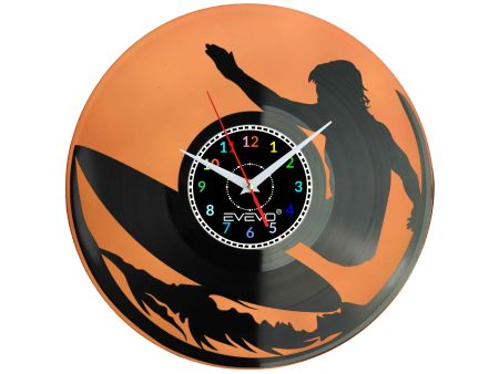 SURFING JAZDA NA FALI SURFOWANIE ZEGAR ŚCIENNY FLUORESCENCYJNE TŁO PŁYTA WINYLOWA PREZENT UPOMINEKA GIFT SOUVENIR EVEVO F0083