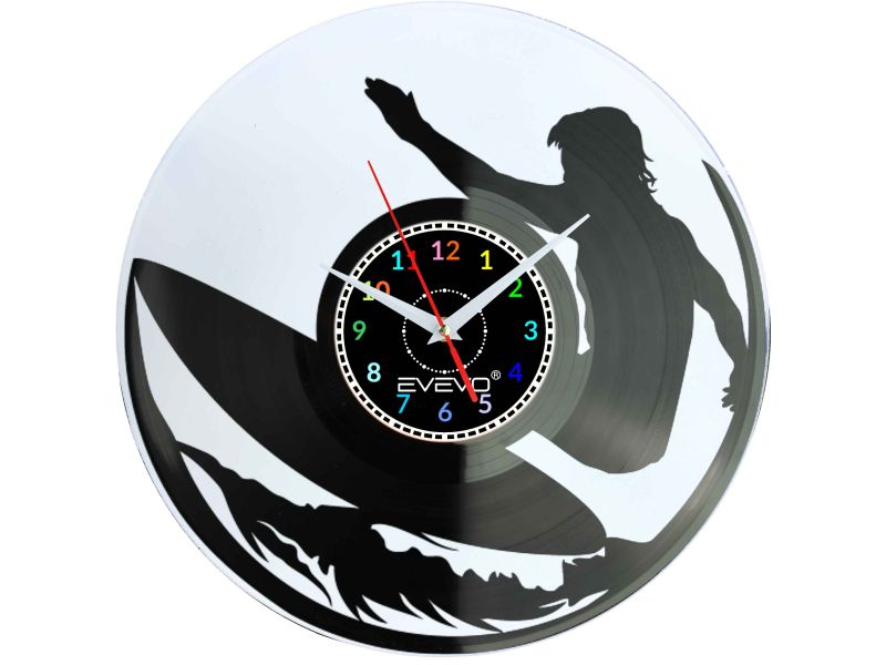 SURFING JAZDA NA FALI SURFOWANIE ZEGAR ŚCIENNY FLUORESCENCYJNE TŁO PŁYTA WINYLOWA PREZENT UPOMINEKA GIFT SOUVENIR EVEVO F0083