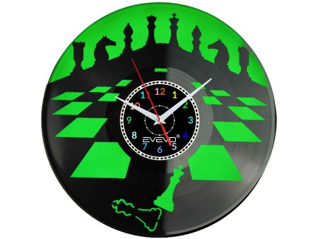 SZACHY BŁYSKAWICZNE KRÓLEWSKIE SZYBKIE ZEGAR ŚCIENNY FLUORESCENCYJNE TŁO PŁYTA WINYLOWA PREZENT UPOMINEKA EVEVO SOUVENIR W0085