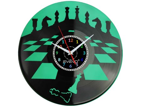 SZACHY BŁYSKAWICZNE KRÓLEWSKIE SZYBKIE ZEGAR ŚCIENNY FLUORESCENCYJNE TŁO PŁYTA WINYLOWA PREZENT UPOMINEKA EVEVO SOUVENIR F0085