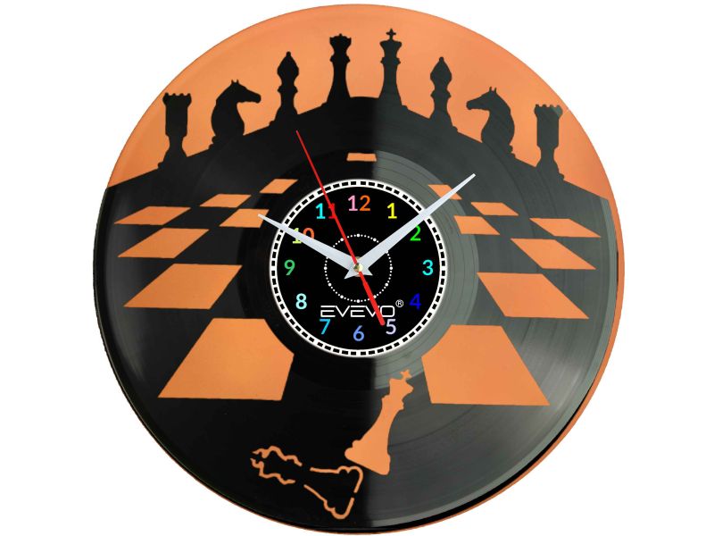 SZACHY BŁYSKAWICZNE KRÓLEWSKIE SZYBKIE ZEGAR ŚCIENNY FLUORESCENCYJNE TŁO PŁYTA WINYLOWA PREZENT UPOMINEKA EVEVO SOUVENIR F0085